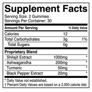 Gomitas de Shilajit de Alta Potencia con Complejo de Ashwagandha y Cúrcuma, Sin Azúcar, Marca Privada OEM ODM, Apoyo Energético Vegano, de Fábrica - Product Image 6