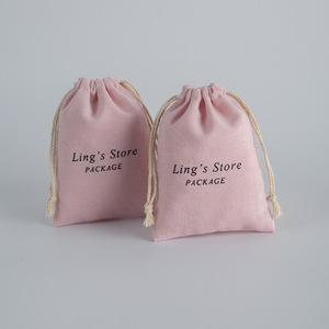 Ling's Store Cotton <b>Drawstring</b> Bag Pink 8x10cm Jewelry Packaging <b>Pouch</b> Rectangular Storage Bag for Necklace Pendant - Product Image 3