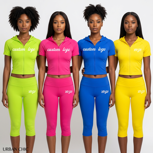Conjunto Deportivo de Dos Piezas para Mujer, Estilo Y2K, con Chaqueta con Capucha de Nailon Transpirable y Bordada, y Pantalones Cortos Capri, para Yoga y Entrenamiento - Product Image 1