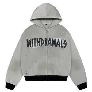 Vintage Distressed Ripped Hip Hop <b>Zip</b> Up Hoodie Men High Street Wear Private Label Custom Heavyweight <b>Hooded</b> Streetshirt - Product Image 1