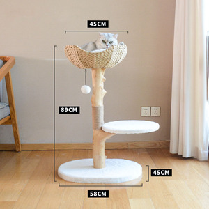 Modern <b>Cat</b> <b>Tree</b>-Multi Level Natural <b>Wood</b> <b>Cat</b> Tower-Unique Design Easy Climb for Small and Old <b>Cats</b> - Product Image 1