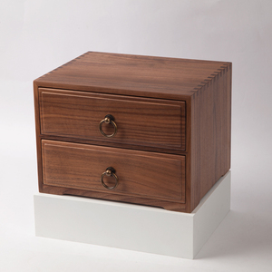 Desktop stationery <b>storage</b> cabinet, walnut wood <b>box</b>, double <b>drawers</b>, minimalist retro style jewelry <b>box</b>, large capacity wooden - Product Image 4