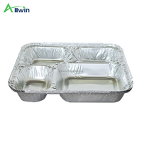 Plateau en aluminium jetable à 4 compartiments, barquette en aluminium à 2/3/4 compartiments, récipient alimentaire pour la restauration à emporter avec cloison