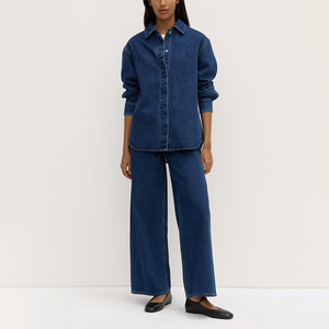 Maglietta in Denim OEM <span class=keywords><strong>da</strong></span> <span class=keywords><strong>donna</strong></span> 100% Design oversize in cotone Premium con orlo curvo <span class=keywords><strong>camicia</strong></span> <span class=keywords><strong>di</strong></span> <span class=keywords><strong>jeans</strong></span> Casual Streetwear - Product Image 2
