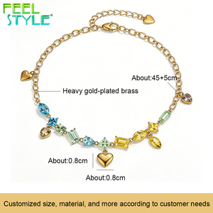 Collier ras du cou pour femme avec zircon géométrique coloré et perles, chaîne épaisse en or PVD à maillons ovales et pendentif cœur - Product Image 6