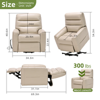 Fauteuil Électrique Relevable en Cuir pour Personnes Âgées, Canapé Inclinable 300 LB pour Salon, Canapé de Massage Relaxant
