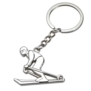 Stainless Steel Skier Keychains Ski Sports Games Keyring Pendant Key Decoration For Men And Women Creative Key Ring Decoration