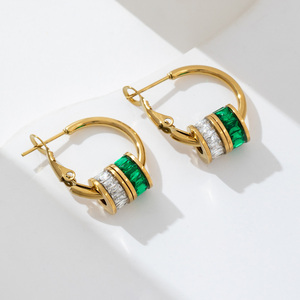 Новые дизайнерские серьги из нержавеющей стали 316L с разноцветными фианитами, покрытие PVD 18К золотом, водонепроницаемые, гипоаллергенные - Product Image 2