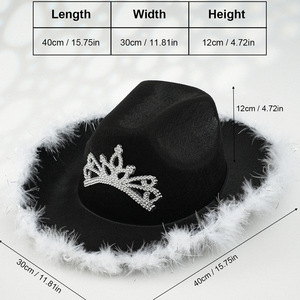 Chapeau de cowgirl occidental rose avec bordure en plumes moelleuses, couronne de princesse, chapeau de cowgirl pour femme - Product Image 6