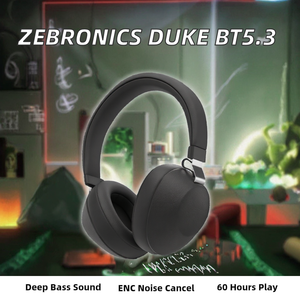 Casque sans fil supra-auriculaire Zebronics Duke (version 2026 améliorée) BT 5.3, autonomie 60h, haut-parleurs 40mm, basses profondes, mode gaming ENC, double fonction - Product Image 2