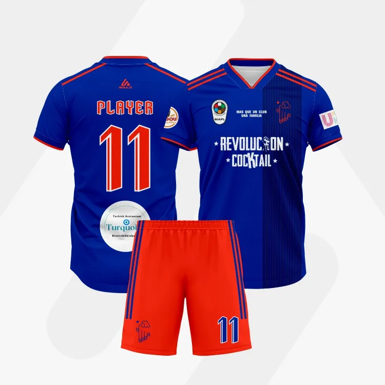 Oem 2021 2022 원래 인기 직물 축구 착용 파란색과 오렌지 빠른 건조 축구 유니폼 클럽 축구 선수 유니폼