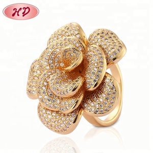 Women Alloy 18K Gold Plated Big Rose Flower Open Adjustable Statement <b>Ring</b> with Sparkling <b>Cubic</b> <b>Zirconia</b> for Party Banquet - Product Image 1