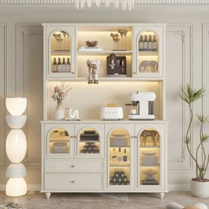 Sistema de Muebles de Almacenamiento Modernos y de Lujo con Puertas de Vidrio Arqueadas e Iluminación LED para Sala de Estar y Cocina - Product Image 4