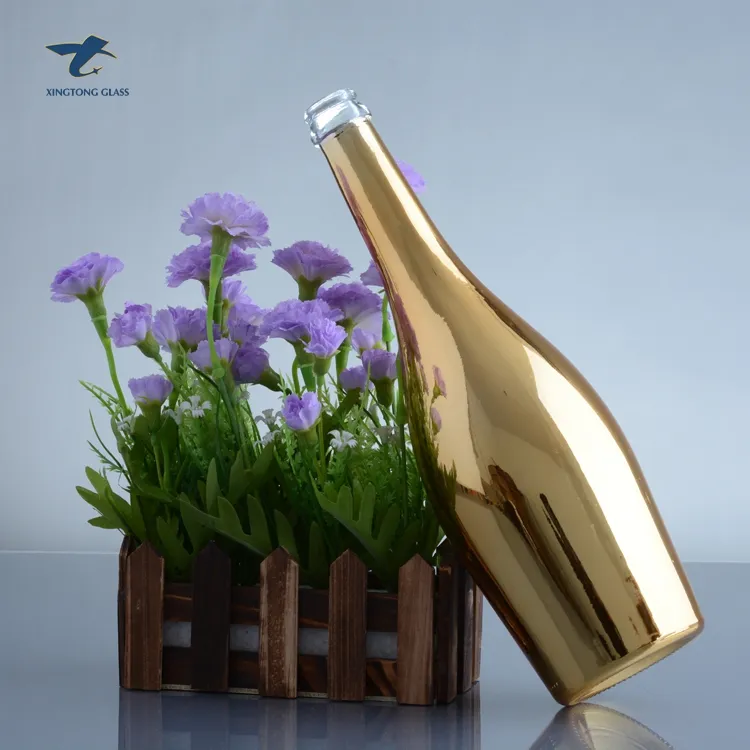 Botol Kaca Sampanye Emas Embos Indah Desain Klasik untuk Tutup
