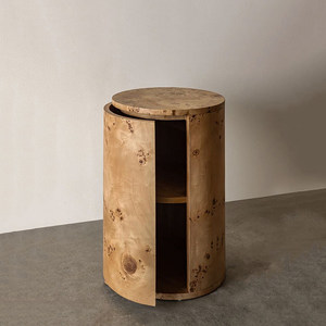 Comodino in Legno Massello di Alta Qualità con Impiallacciatura in Legno Nodoso, Tavolino <span class=keywords><strong>Rotondo</strong></span> da <span class=keywords><strong>Letto</strong></span> - Product Image 1