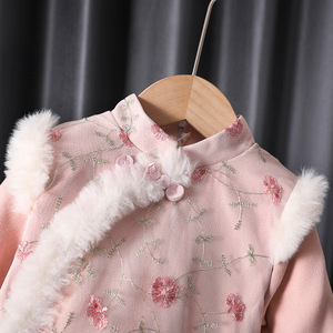 Girls Hanfu Winter Outfit Fleece Lined Thickened Chinese Style Tang Suit Cheongsam Dress New Year Clothing - Product Image 3