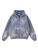 Sweat à capuche d'hiver pour homme, imprimé graffiti, délavé, zippé, doublé polaire, coupe oversize, style streetwear décontracté pour le quotidien