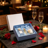 Coffret Cadeau de Parfum Bleu Personnalisé avec Bouteilles Chateau Paris, Bougie, Emballage Rose Champagne, Vente en Gros, Ensemble Cadeau Parfum