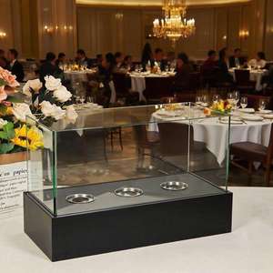 Brasero <span class=keywords><strong>de</strong></span> table rectangulaire en métal noir créatif en acier inoxydable avec dessus en verre et pierres décoratives - Product Image 6