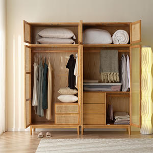 Armadio in Legno Stile Giapponese Dreamhause Nordico in Legno Massello e Rattan a 2 Ante Guardaroba per la Casa Grande Mobile Contenitore - Product Image 3