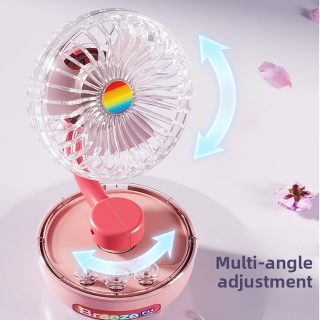 Transparent Desktop Fan Brushless Motor Ambient Lighting 3-Speed Control-Rechargeable Portable for Home Office