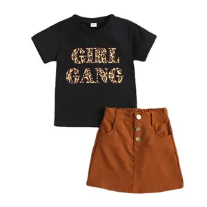 Best Selling Little Girls Clothing Sets Summer Letter Printed Short Sleeve T-Shirt Arm Length Skirts Two Pieces Kids Sets