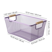 Panier en métal à mailles fines avec poignée en bambou - Panier de rangement multifonction écologique pour la cuisine et l'organisation de la maison