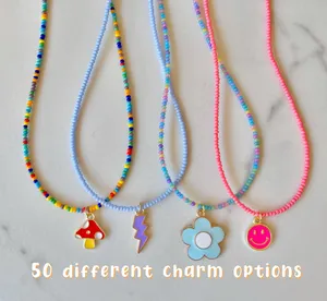 Collares de Moda con Colgante para Mujer, Joyería con Cuentas y Dijes de Esmalte, Gargantilla con Carita Feliz, Rayo, Flor, Corazón de Amor, Mariposa y Champiñón - Product Image 2