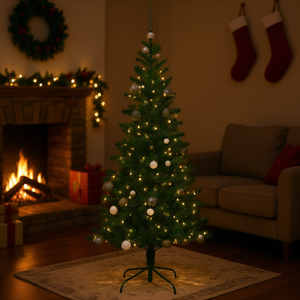 Árbol de Navidad Artificial Verde Preiluminado de 82.7 Pulgadas con Estructura de Metal y PVC, Luces LED Blancas Cálidas, Adorno Decorativo para Interiores - Product Image 2