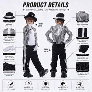 4ourcostumes Mode Halloween Vêtements pour enfants Garçons Tenue Hip Hop des années 80 Spectacle sur scène Cosplay Costume Michael Jackson - Product Image 2