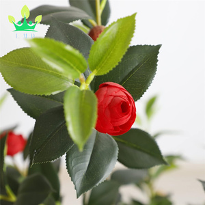 Camelia con fiori rossi costruiti in vaso nero piante artificiali fiore albero finto floreale pianta di camelia - Product Image 2