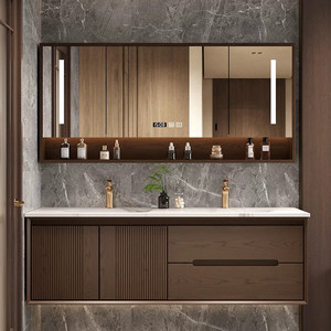 Wholesale Mid-CenturyModern Wood Bathroom Vanity Set With LED Mirror Display 60 In Wall Mounted Contemporary - Product Image 2