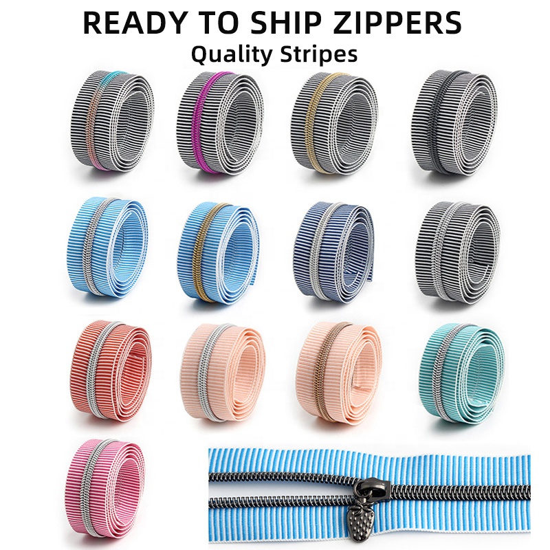Stripe Zipper Tape #5 Striped Nylon Coil Striped Zipper Multi Color for Sewing Handbag Purse DIY Garment Accessories