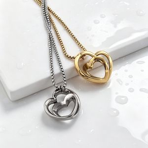 yunnique Heart Pendant <b>Necklace</b> Stainless Steel Gold Silver Double <b>Ring</b> Heart Shape For Couple Gift Jewelry - Product Image 3