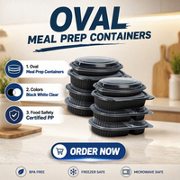 YANGRUI - Envases de Plástico PP Ovalados Desechables y Ligeros de 15 oz para Comida para Llevar, Ideales para Tiendas de Delicatessen