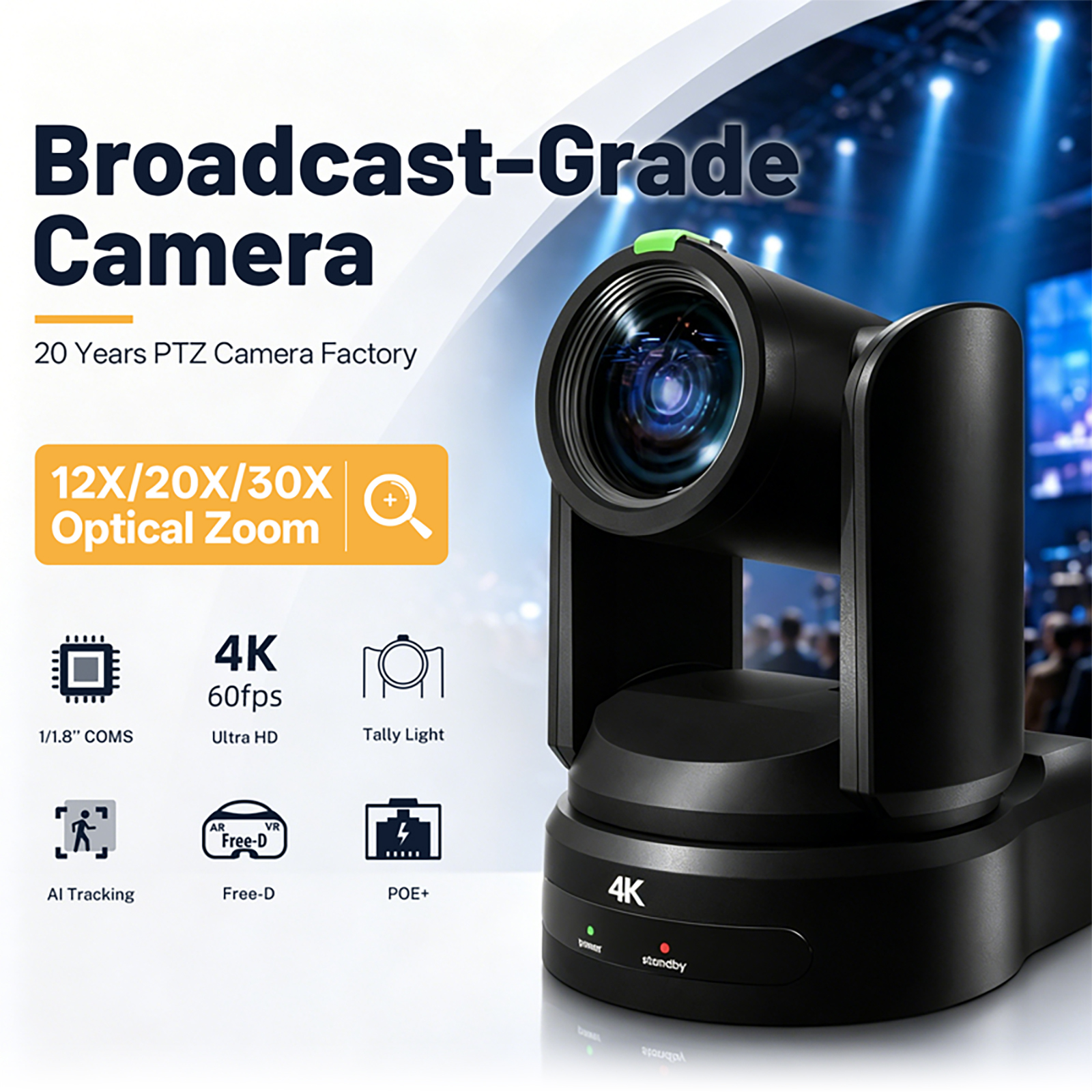 PUAS 12X 20X 30X 4K <strong>Optical</strong> <strong>Zoom</strong> for Church Live Streaming NDI POE PTZ Camera Video Conference Camera High Performance