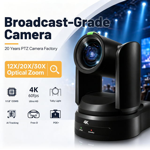 PUAS 12X 20X 30X 4K Optical Zoom for Church Live Streaming NDI POE PTZ Camera Video Conference Camera High Performance