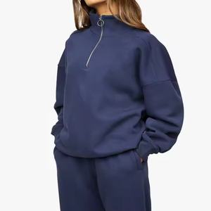 Sudaderas Holgadas al por Mayor con Cierre de 1/4, Gruesas y Cálidas para Mujer, Cuello Alto, Hombros Caídos, Tallas Grandes, Sudaderas con Capucha y Cuello Redondo para Mujer - Product Image 2