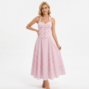 Robe mi-longue dos nu à col licou, style rétro et sexy, nouvelle collection été pour femme - Product Image 1