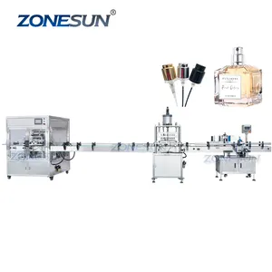 ZONESUN ZS-FAL180X7 Vacuum 8 Heads Automatic Perfume Spray Bottle Liquid Filling Crimping Capping And Labeling Machine Line