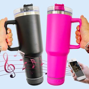 New Design Stainless Steel Vacuum Insulated Player <b>Music</b> Powder Coated 40Oz Speaker Tumbler Handle With Straws - Product Image 1