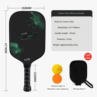 Vente en gros : Ensemble de raquettes de pickleball individuelles en panneau de peinture à particules de fibre de carbone 3K de 16 mm d'épaisseur, noyau en nid d'abeille PP, pour l'entraînement