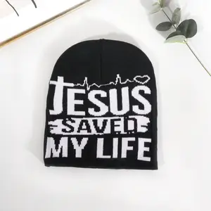 Chapéu de malha unissex para esportes ao ar livre, novidade do fabricante, 1 peça com slogan "JESUS SALVOU MY LIFE"