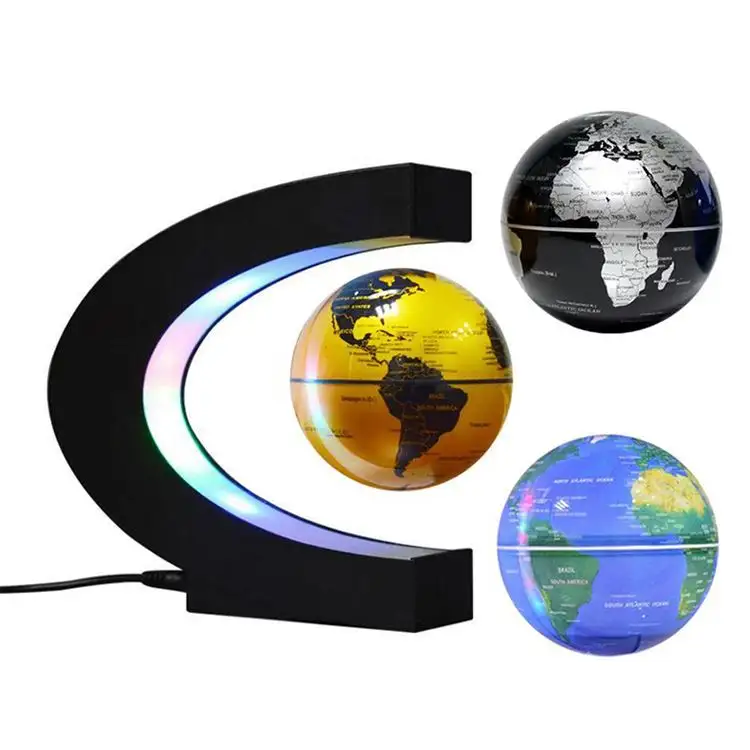 Zwevende Globe Met Led-verlichting C Shape Magnetische Levitatie Zwevende Globe Magnetische Mysterieuze Opgeschort In Air World Map
