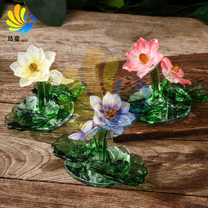 Ornement de fleur de lotus en cristal, couleurs mélangées, fait main, décoration pour la maison - Product Image 1