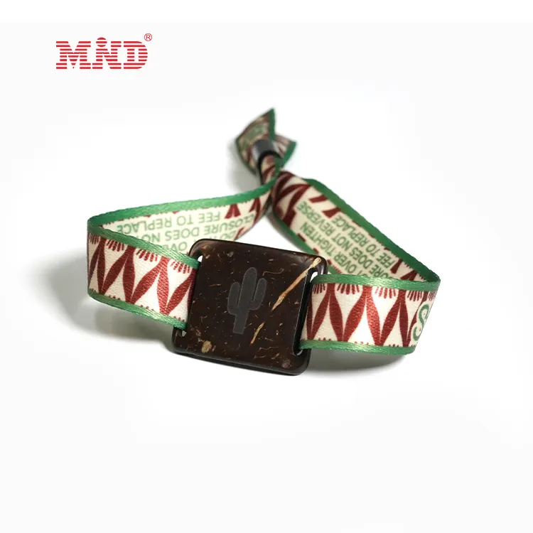 Environmentally Friendly event rfid MIFARE Classic 1K coconut shell disponible Woven bracelet nfc