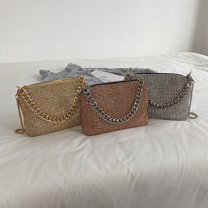 Borsa da Sera con Strass, Pochette Quadrata <span class=keywords><strong>Argento</strong></span> con Nappe di Diamanti, Borsetta da Donna per Banchetti, Matrimoni <span class=keywords><strong>e</strong></span> Cerimonie - Product Image 2