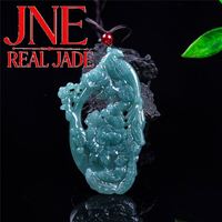Pendentif exquis en jade naturel sculpté, motif oiseau et fleur épanouie, fabrication artisanale