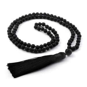 Pietra preziosa fatta a mano annodata pietra naturale 6mm nero lungo nappa 108 pezzi di onice collana Mala - Product Image 3