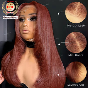 วิกผมหน้าผากลูกไม้สีน้ำตาลแดงตรงแบบ HD ตัดเป็นชั้นๆ ไม่ต้องใช้กาว วิกผมแท้ 100% <span class=keywords><strong>ทรง</strong></span>ผีเสื้อ ไร<span class=keywords><strong>ผม</strong></span>ธรรมชาติ - Product Image 2